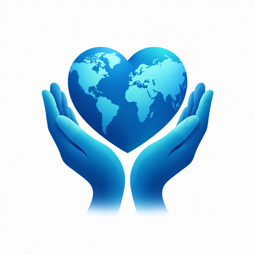 Hands cradling a heart-shaped globe