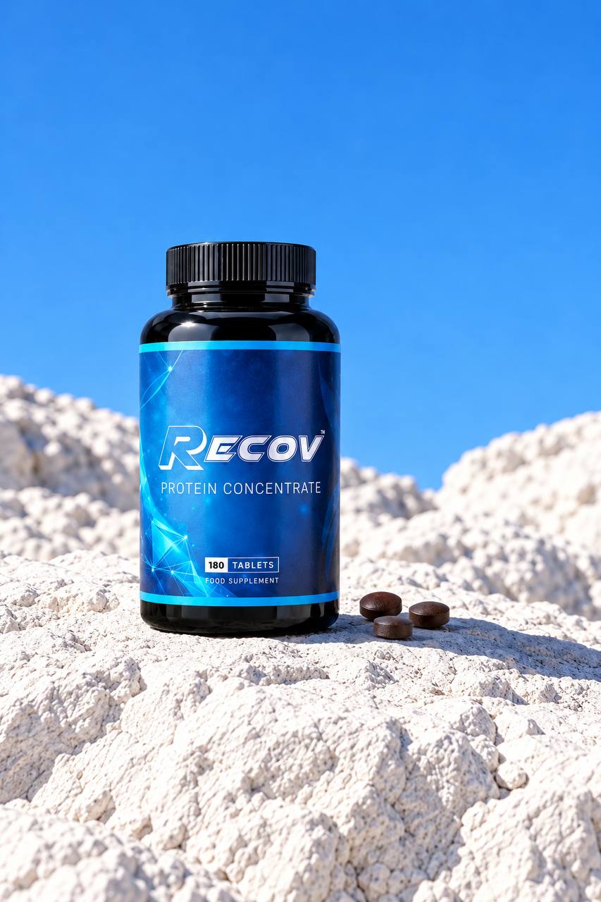 Recov bottle on white rocks