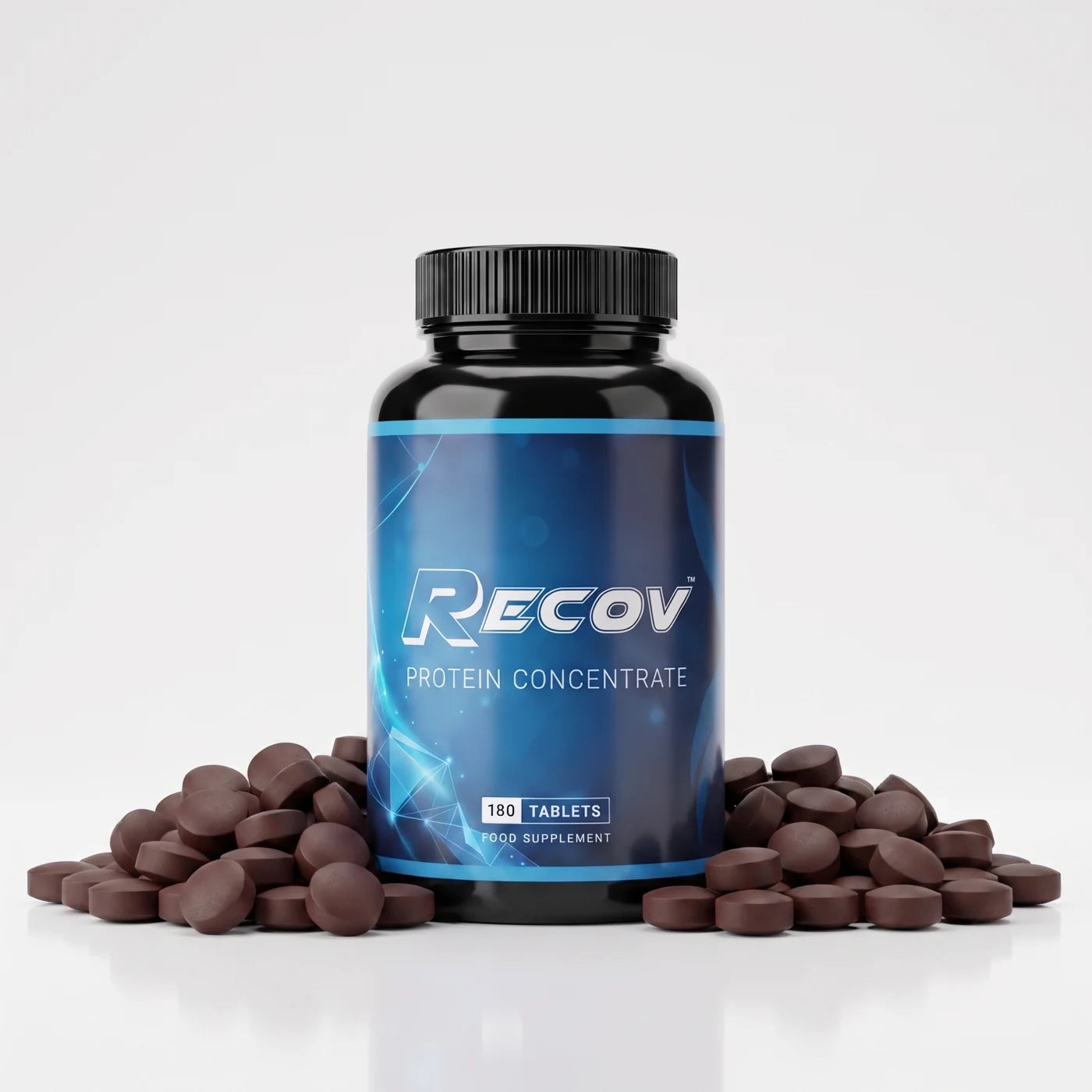 Recov Protein Concentrate bottle with tablets