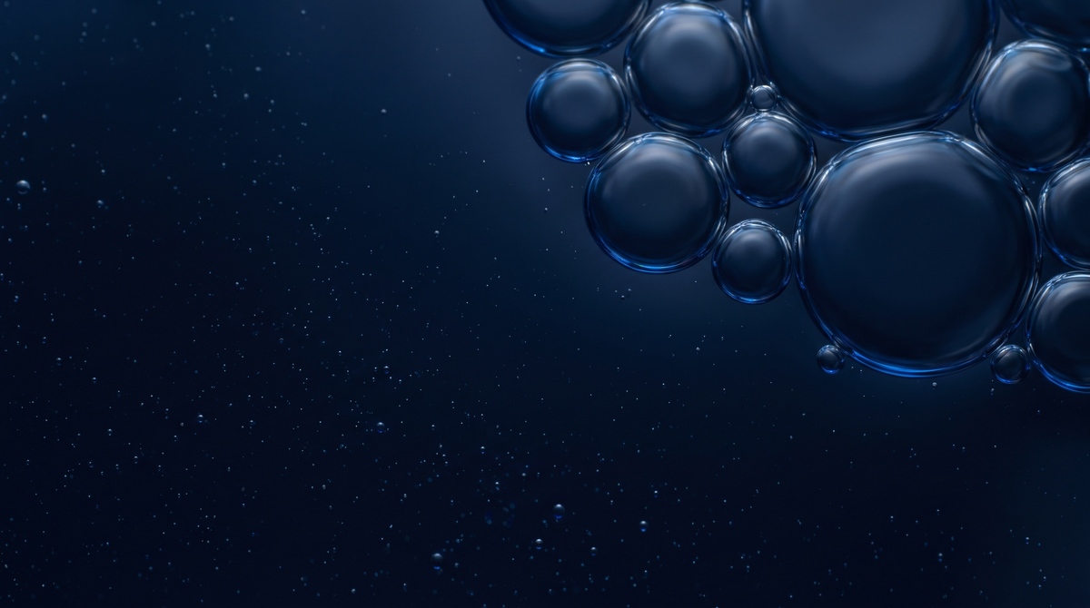 Recov science hero background — navy molecular bubbles