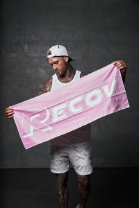Pink Recov Ultra Sports Towel with white Recov logo