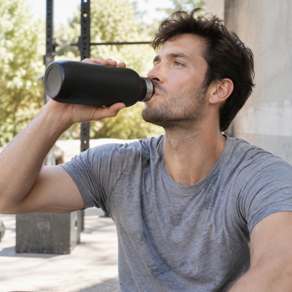 Man hydrating after training